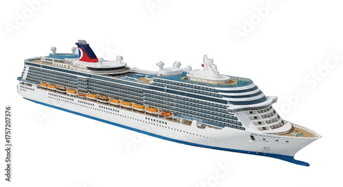 Detailed model of a cruise ship in white and blue colors  