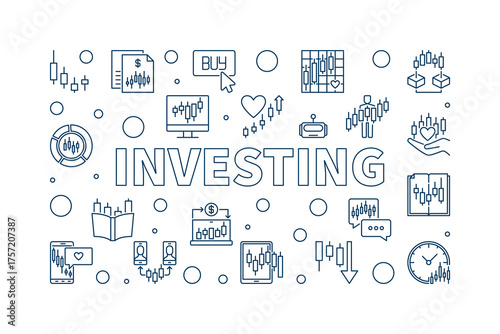 Investing horizontal banner - vector Crypto Investment outline illustration