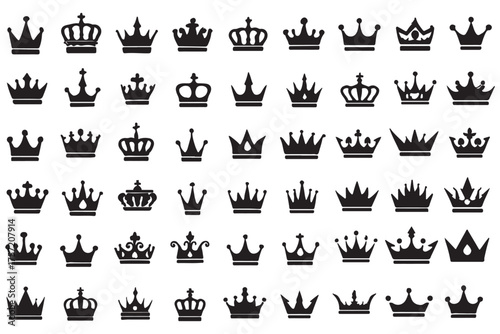 Big collection quality black crowns. Crown icon set illustration. Collection of crown silhouette. Crown vector collection, royal luxury symbols. Crown icon set. leadership award, victory symbol