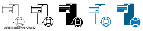 Mobile global payment icon isolated, international online transaction symbol, digital banking sign, worldwide financial commerce, or mobile shopping vector illustration