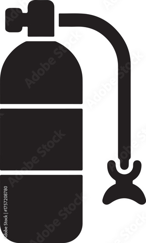 Scuba Diving Oxygen Tank Silhouette Icon Air Cylinder Regulator for Underwater Safety Equipment Vector Graphic