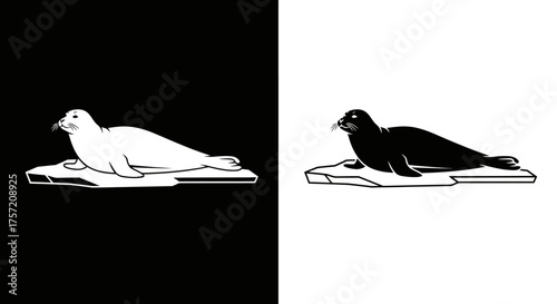 Minimalist Seal on Ice Floe Vector Illustration for Logos and Icons