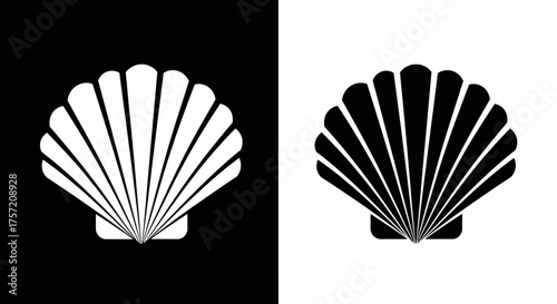 Simple black and white scallop seashell icon illustration set.