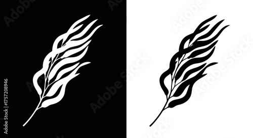 Minimalist Botanical Vector Icon with Organic Flowing Leaf Design
