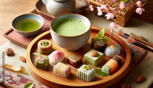 Matcha Japanese sweets, Ai generated image