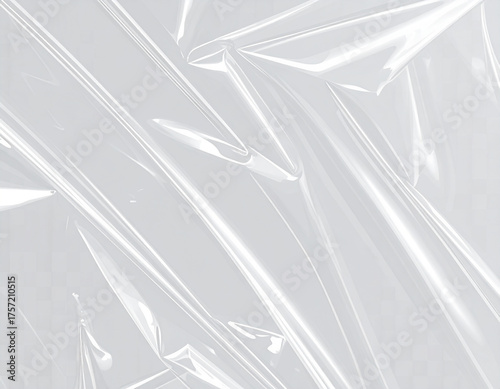 Crinkled transparent plastic film with light reflections plastic wrap texture