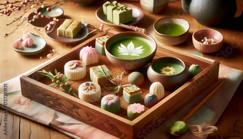 Matcha Japanese sweets, Ai generated image
