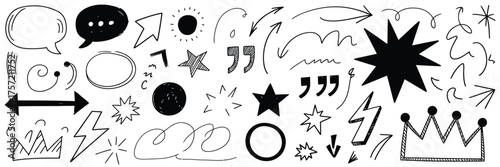 Diverse hand drawn doodle elements collection vector illustration scalable eps graphics for creative design projects silhouette vector illustration white background