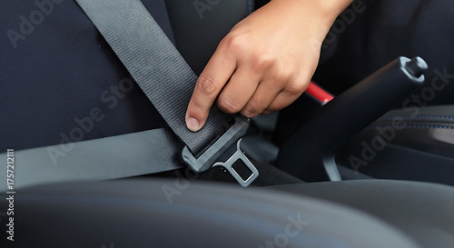 Buckle up for safety first! Hand fastening car seatbelt for a secure ride, promoting road safety awareness and accident prevention in automobiles
