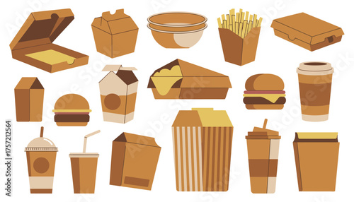 Collection of 15 brown and tan fast food items vector illustration scalable eps icon silhouette vector illustration white background