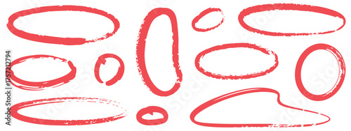 Collection of hand drawn oval shapes red elements vector illustration scalable eps format graphic design asset silhouette vector illustration white background