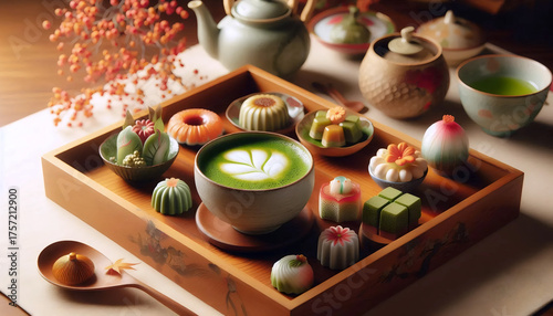 Matcha Japanese sweets, Ai generated image