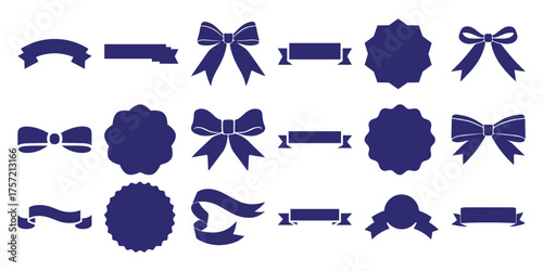Collection of Blue Ribbons, Bows, and Decorative Seals