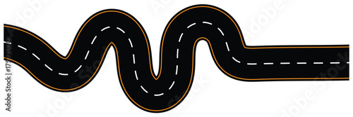 Set of Wavy Road top view, winding Wavy winding curves roads and horizontal path. Horizontal asphalt road template. Flat vector illustration curves asphalt road isolated - vector