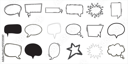Collection of Hand-Drawn Speech and Thought Bubbles in Various Styles