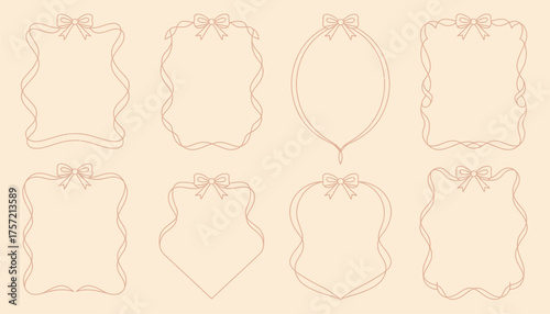 Elegant set of eight delicate red ribbon decorative vintage frames vector illustration scalable eps icon silhouette vector illustration white background