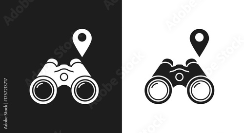 Minimalist Binoculars and Location Pin Vector Icon Set for Search and Discovery