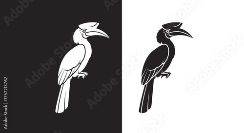 Stylized Hornbill Bird Vector Logo Template in Black and White