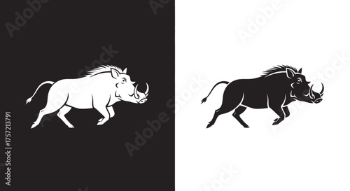 Running Warthog Mascot Vector Logo with Stylized Wild Boar Silhouette