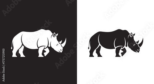 Strong Rhinoceros Logo Vector Icon Minimalist Black and White Animal Silhouette
