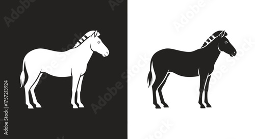 Minimalist Wild Horse Vector Icon Stylized Donkey Silhouette Logo Template in Black and White