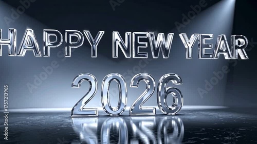 Happy New Year 2026 Silver Chrome Text Effect
