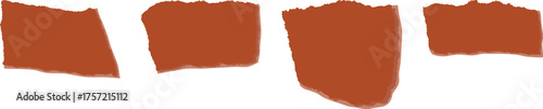 Four abstract, torn paper-like shapes in a warm, earthy brown hue