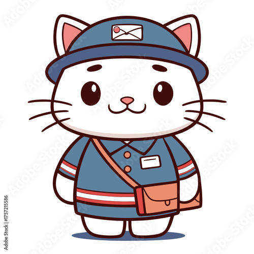 Cat postman cute kitten delivering letter in uniform cartoon