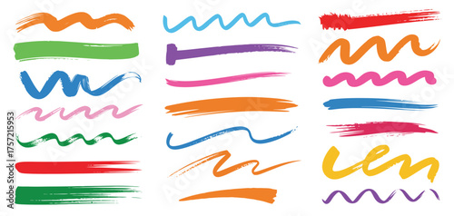 Vibrant colorful brush stroke collection dynamic artistic elements perfect for graphic design projects scalable vector eps silhouette vector illustration white background