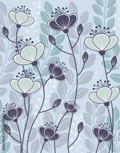 Elegant Floral Pattern with Abstract Stems in Cool Tones