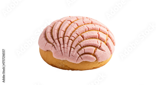 Wallpaper Mural Concha bread displays a textured pink topping over a golden brown bun against a background. Torontodigital.ca