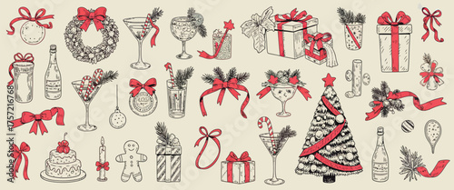 Collection of hand drawn christmas and holiday elements vector illustration scalable eps format silhouette vector illustration white background