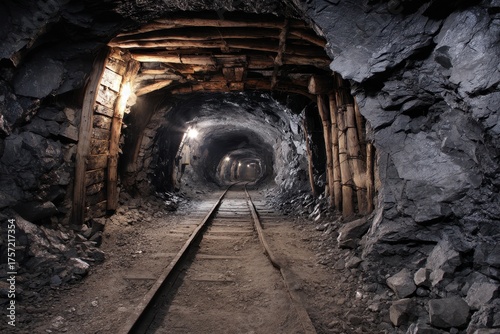 Dimly Lit Mine Tunnel: A Glimpse into the Depths of a Coal Cellar and the Shadows of Industry