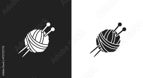 Minimalist Knitting Vector Icon with Yarn Ball and Needles