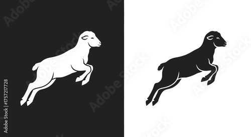 Minimalist Leaping Lamb Vector Logo Icon Black and White Animal Silhouette Design