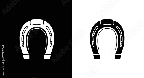 Minimalist Horseshoe Good Luck Symbol Vector Icon in Solid Black and White