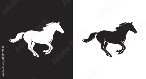 Icon Illustration of a Running Horse Silhouette Vector in Minimalist Black and White Style