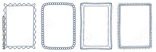 Set of four hand-drawn rectangular frames with unique decorative borders scalable vector graphic eps silhouette vector illustration white background