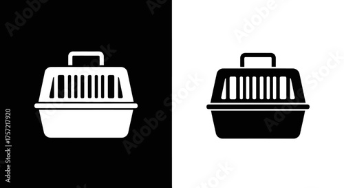 Icon Set Vector of a Minimalist Pet Carrier Crate Symbol in Black and White