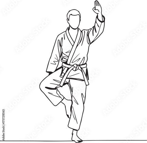 Karate Fighter in a Balancing Pose uniform performing