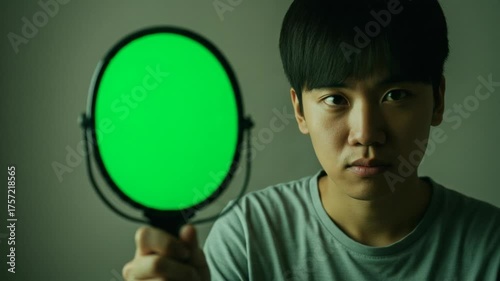 Mirror Reflections - A Young Mans Green Gaze into Self-Discovery.