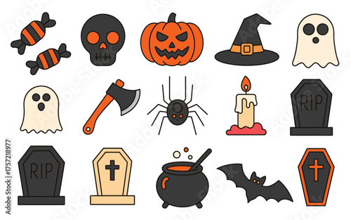 Collection of 15 spooky halloween themed icons vector illustration set for festive occasions silhouette vector illustration white background