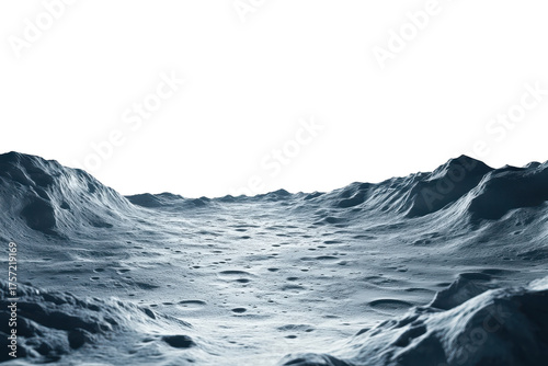 Moon surface isolated on white background. Moon surface landscape panorama view isolated on white background.