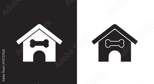 Minimalist Doghouse Vector Icon with Bone Symbol for Pet Care Logo Template