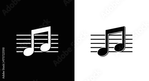 Black and white musical note symbol on a staff icon set.