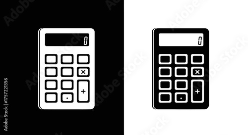 Simple Calculator Vector Icon Set in Minimalist Black and White Style