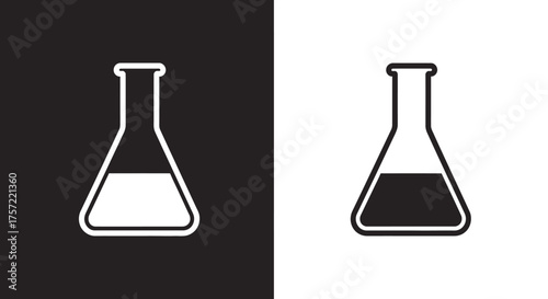 Minimalist Laboratory Flask Vector Icon Set Black and White for Science and Chemistry Graphics