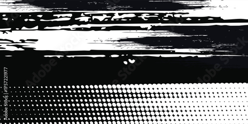 Glitch distorted grunge layer black and white. Noise destroyed texture. vector modern.