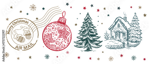 Hand-drawn Christmas Ornaments and Cookie Collection	
