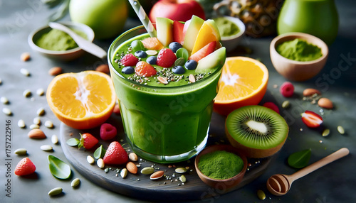 Green matcha smoothie, Ai generated image
